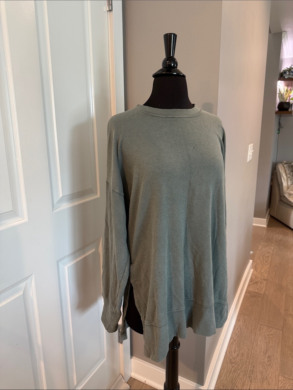 aerie sage green waffle knit crewneck sweater